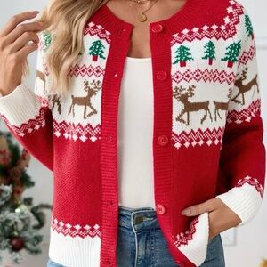 Retro FairIsle Reindeer Cardigan Sweater